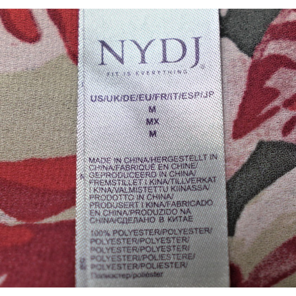 NYDJ Red Rose Blouse 3/4 Sleeve V-Neck Pleated Button-Down Holiday Romantic Sz M - Picture 5 of 14